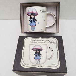 My Gorjuss Mug SANTORO MUG22 Puddles of Love Famous Girl Umbrella Rain NEW